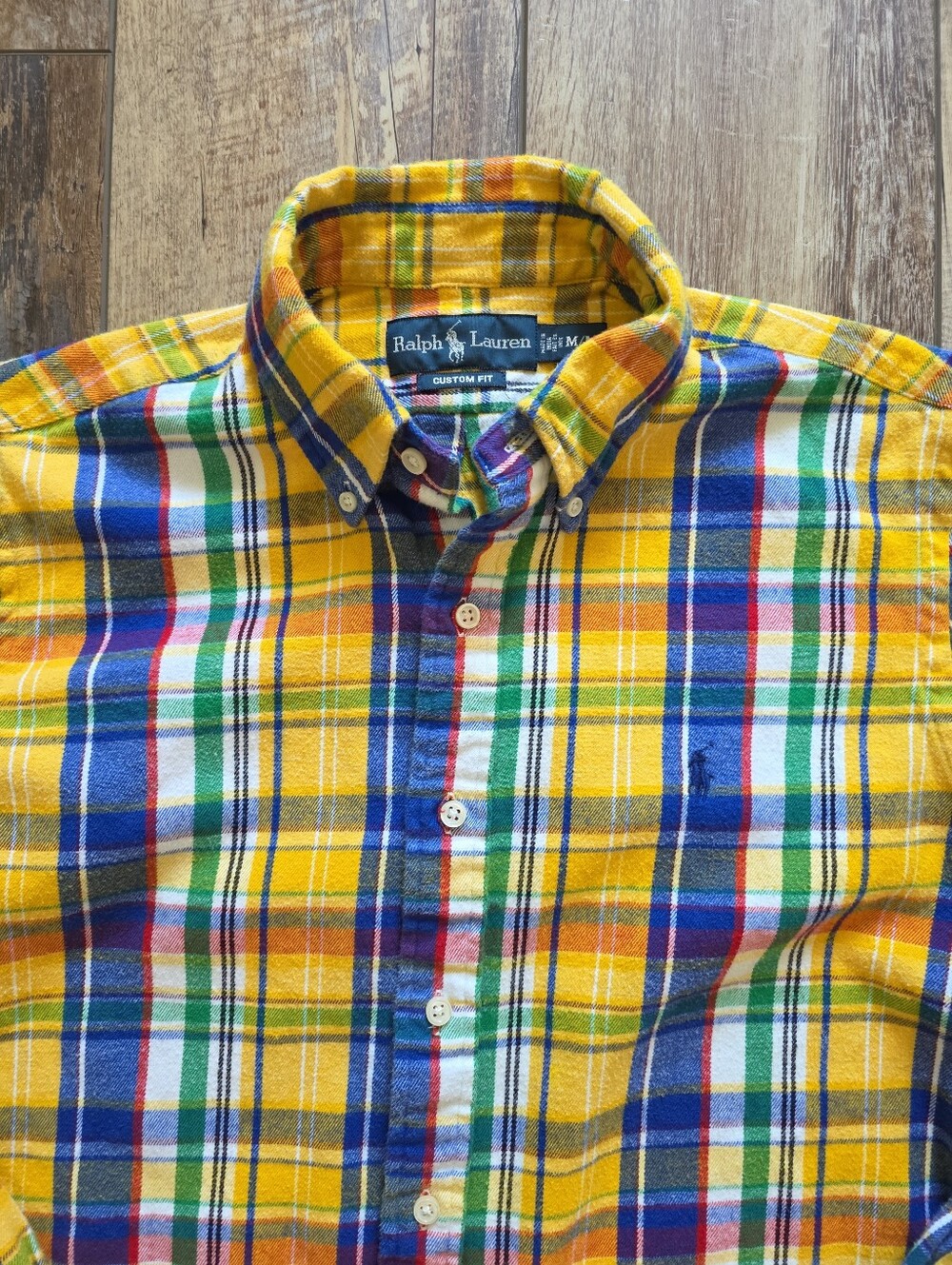 Ralph Lauren - Custom Fit Plaid Flannel Button-Down Shirt - M - Yellow Multi